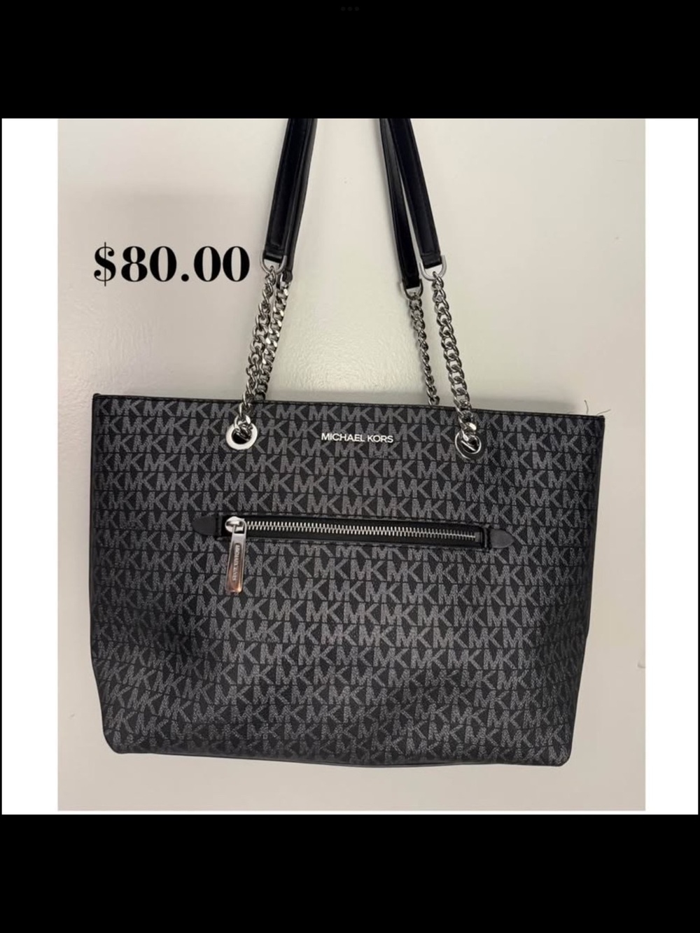 Michael Kors Black MK Logo Tote with Chain-Strap Handles